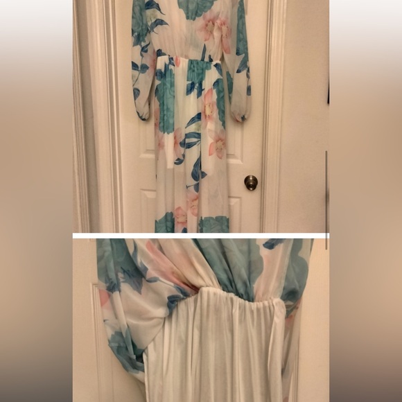 1960's Hollywood Regency Cocktail Low V Neck Sheer Maxi Dress - Picture 3 of 5